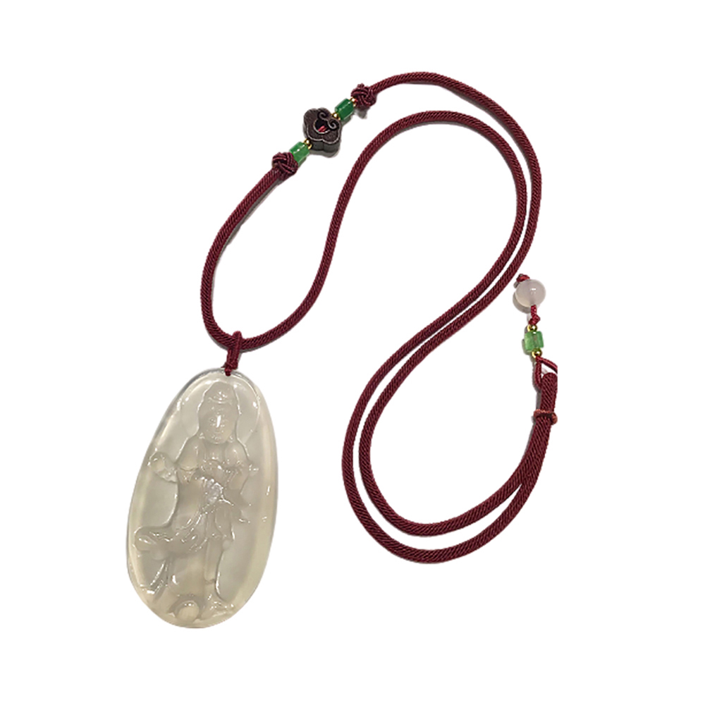 白衣觀音{ 白玉髓} 紅色中國結項鍊【十方】149724