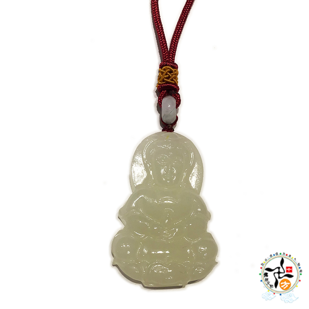 白衣觀音{白玉}紅色中國結項鍊【十方】149723