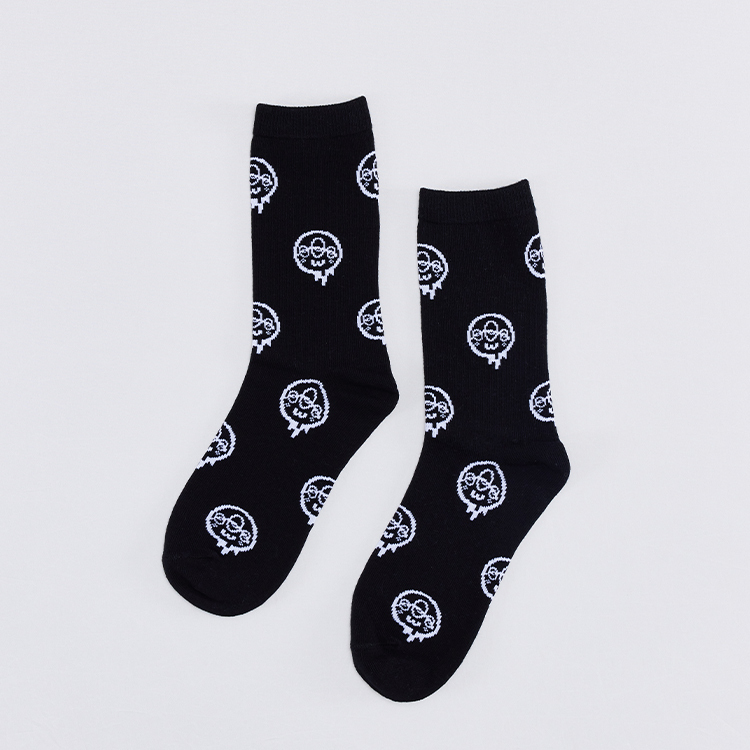 品牌LOGO印花中筒襪｜黑