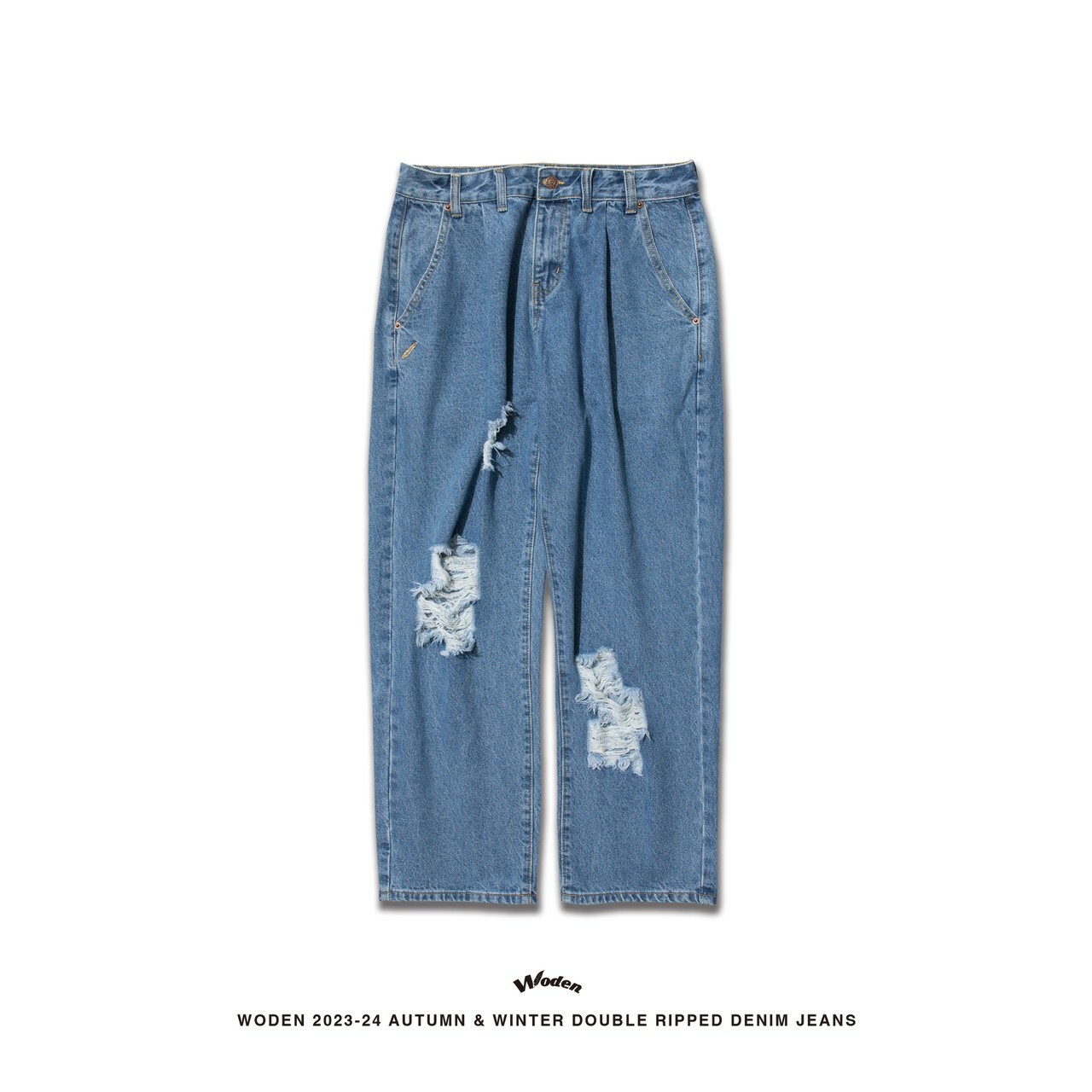WODEN 2023-24 Autumn & Winter 009 Double Ripped Denim Jeans