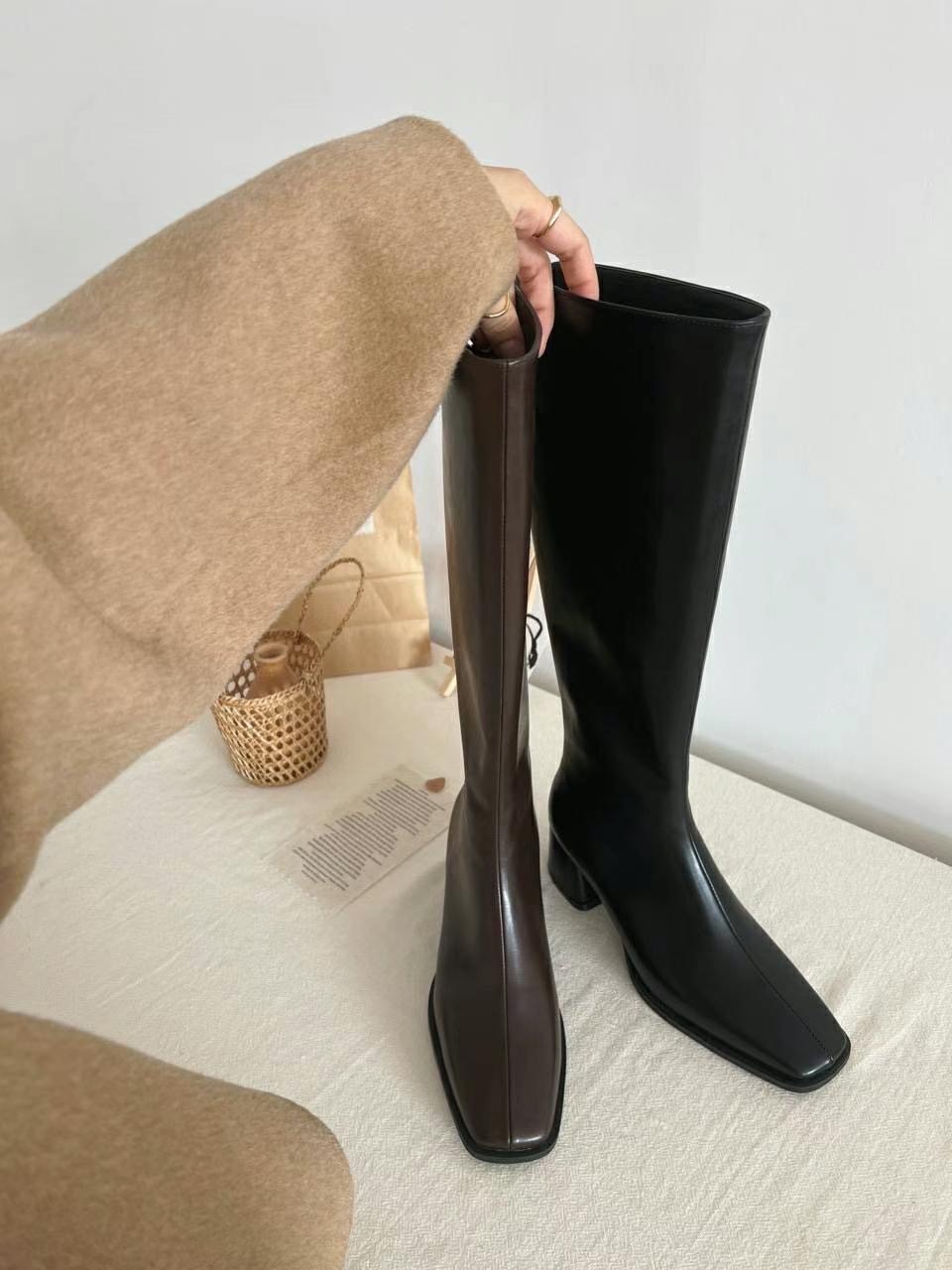 K01 真皮弧度美靴 (深咖/黑)