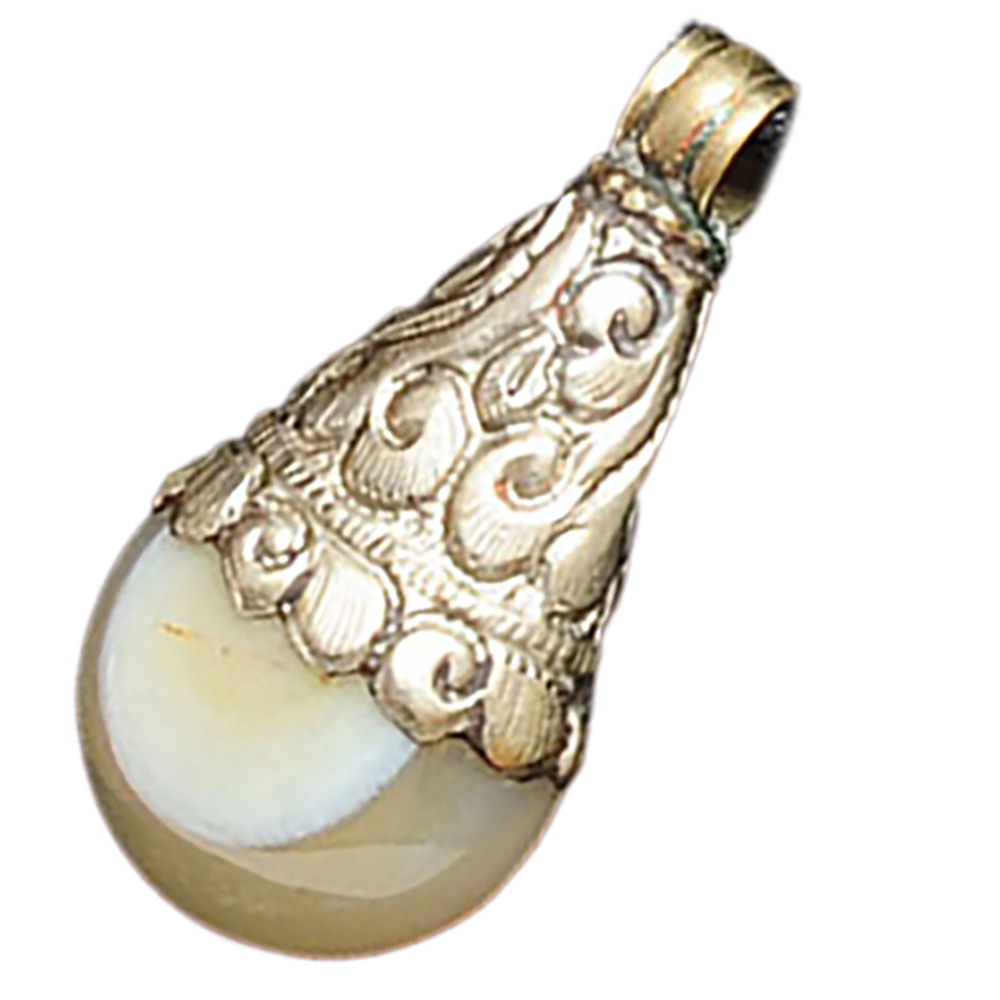  老白玉髓{藏銀}黑繩項鍊【十方】133965