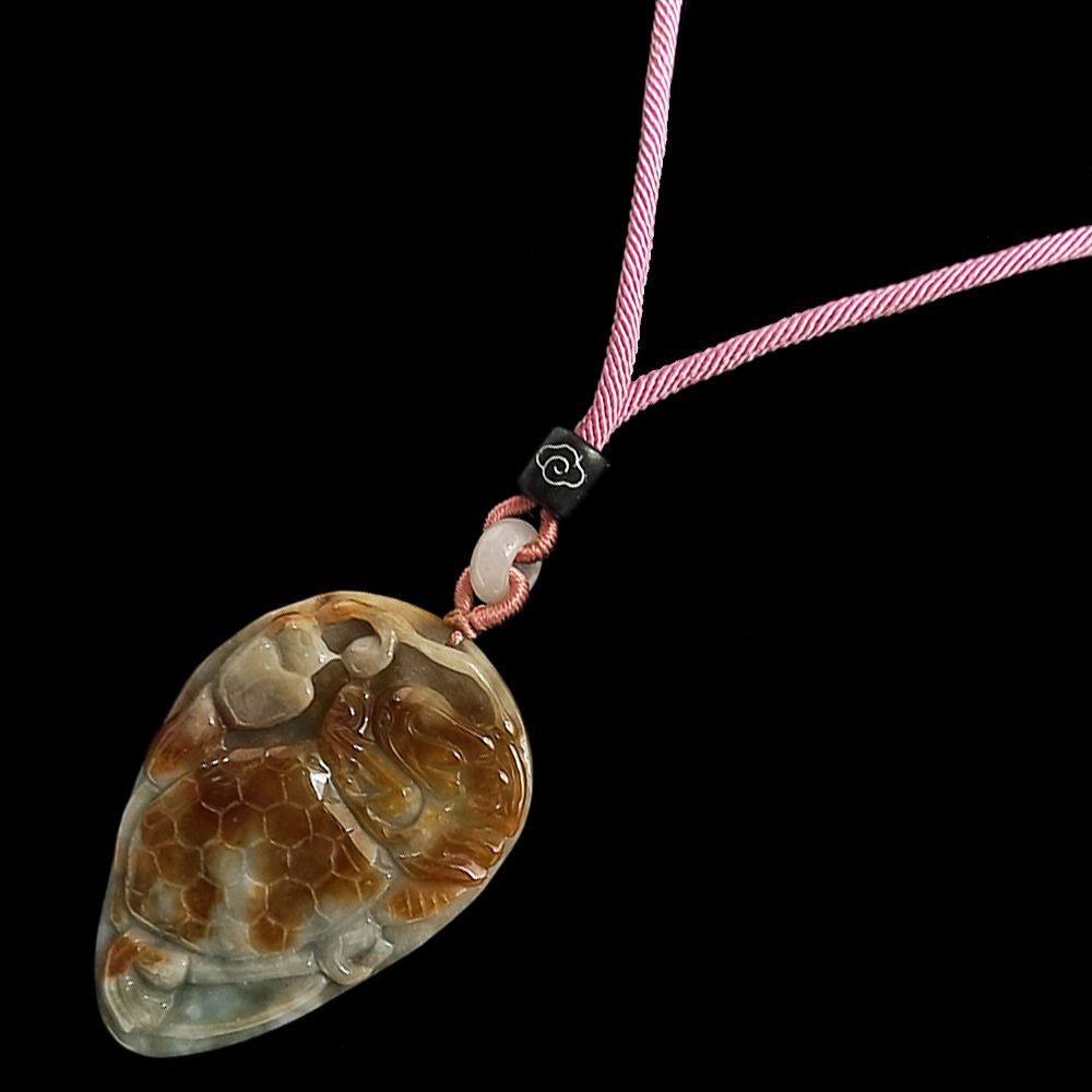  招財龍龜{天然老坑紅翡雙彩}中國結項鍊【十方】135595