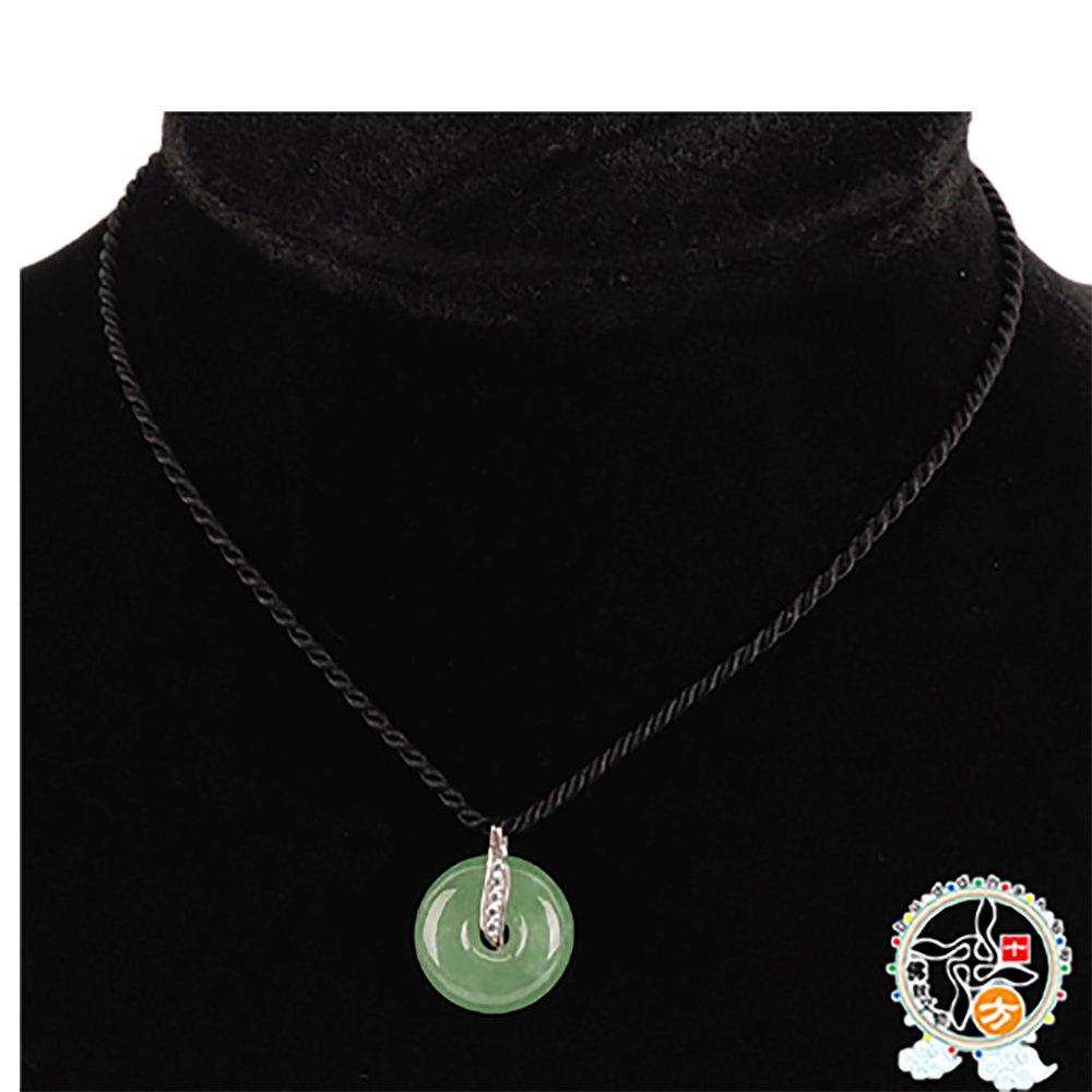 平安扣{緬甸玉深油青}1.8*0.7公分+黑繩項鍊【十方】135720