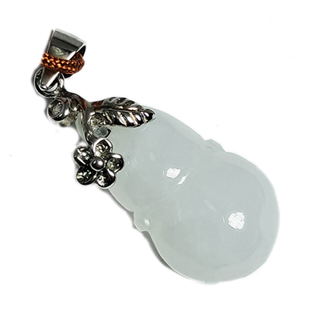 葫蘆緬甸玉鑲銀墜黑繩項鍊【十方】141322