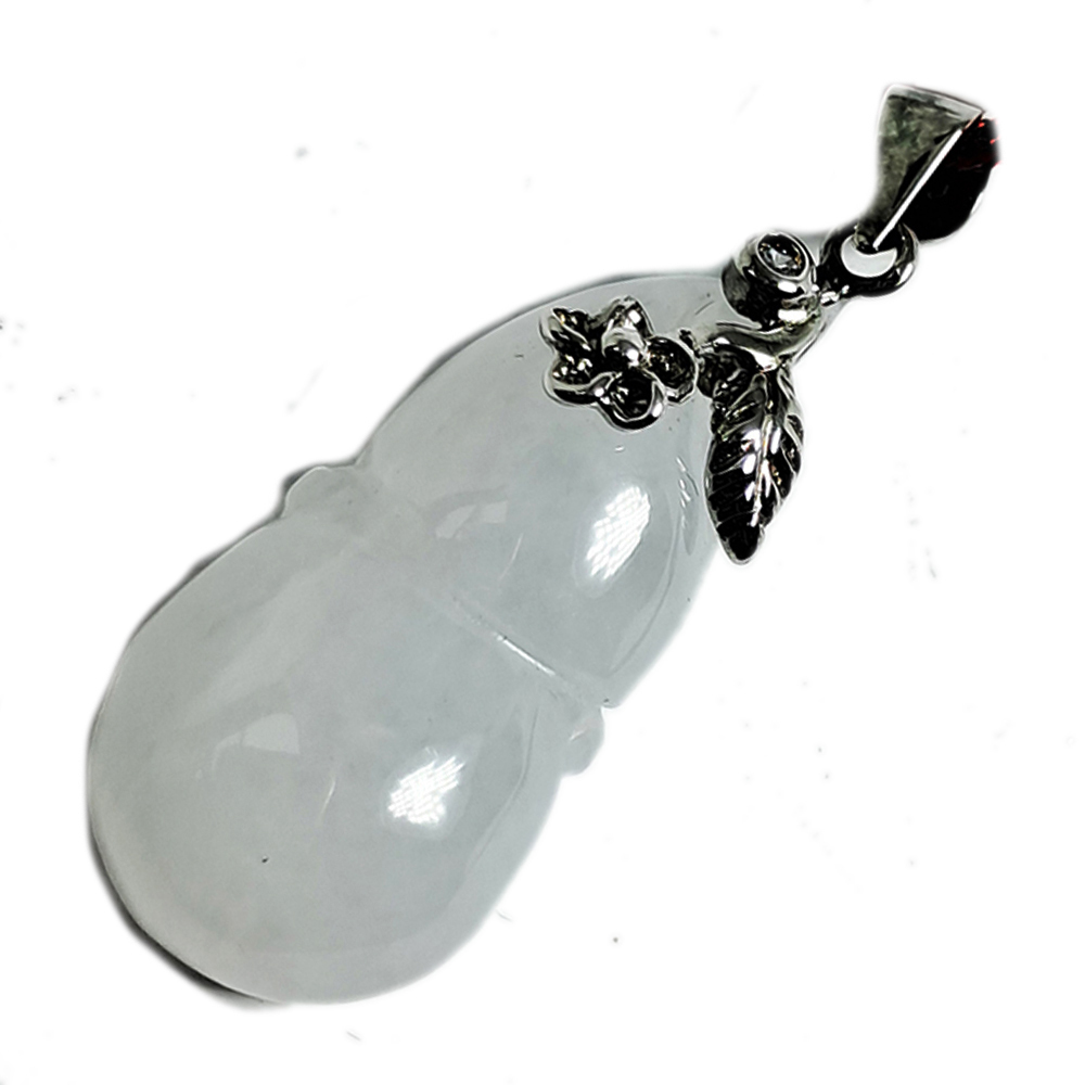 葫蘆緬甸玉鑲銀墜黑繩項鍊【十方】141282