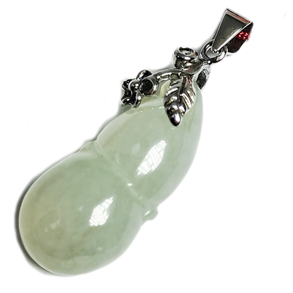 葫蘆緬甸玉鑲銀墜黑繩項鍊【十方】141320