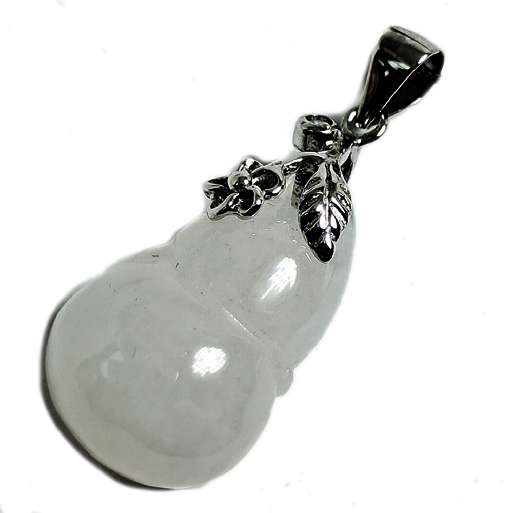 葫蘆緬甸玉鑲銀墜黑繩項鍊【十方】141321