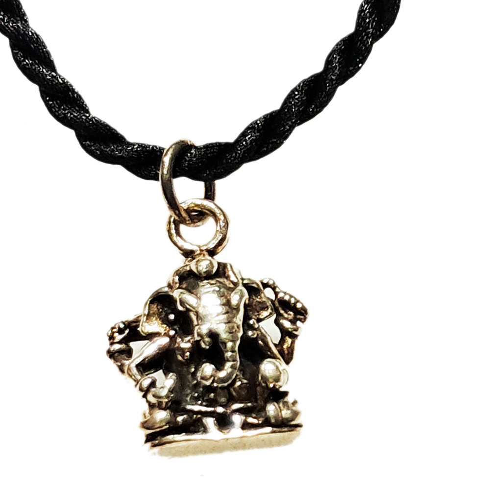 象鼻財神925純銀黑繩項鍊【十方】140712