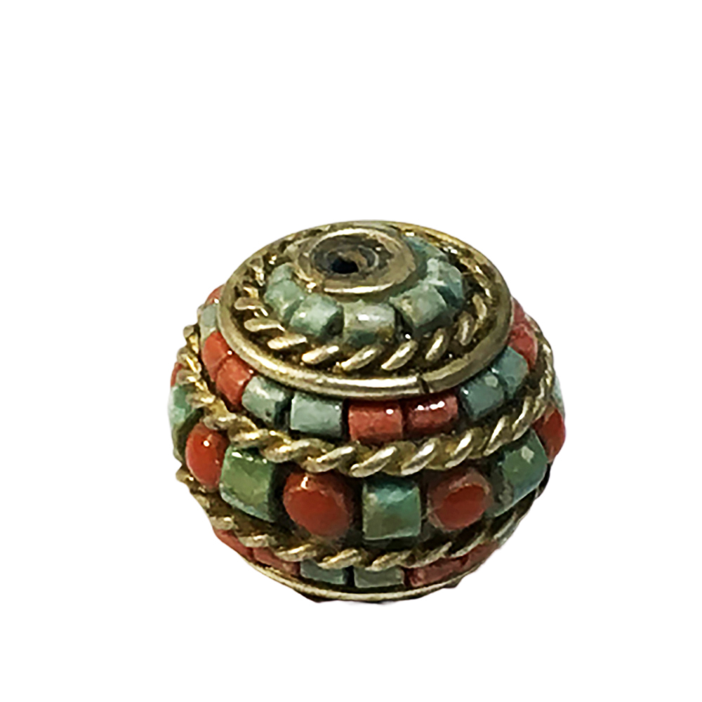 藏式手工襄綠松石銅珠【十方】143332