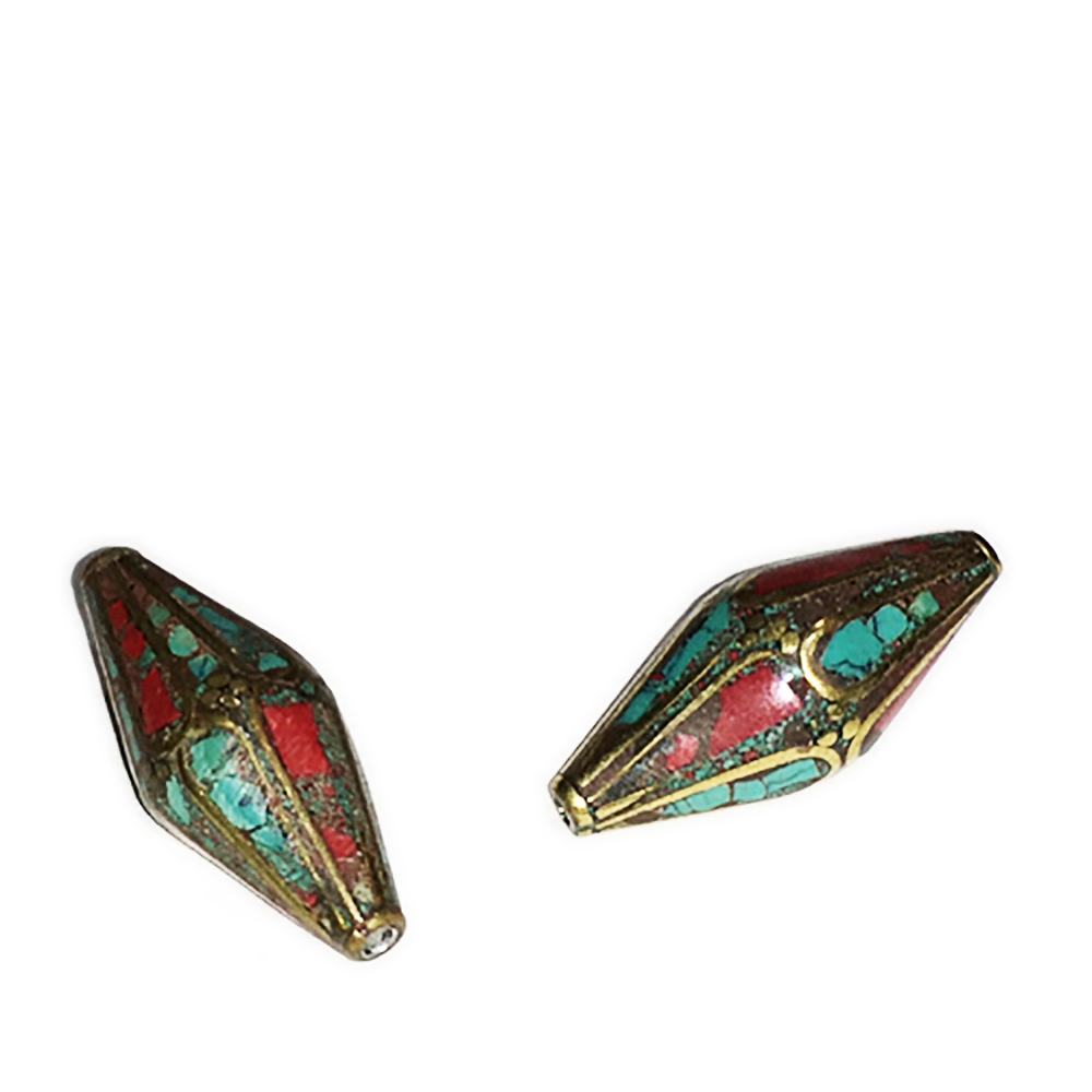 長菱形 藏式手工銅珠 2.6*1.1公分【十方】143916