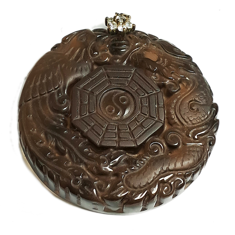 龍鳳八卦 冰種黑曜 鑲水鑽頭墜飾【十方】148569