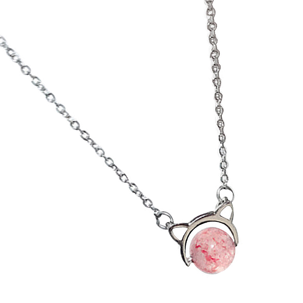 草莓晶 貓頭 925純銀 項鍊【十方】149320