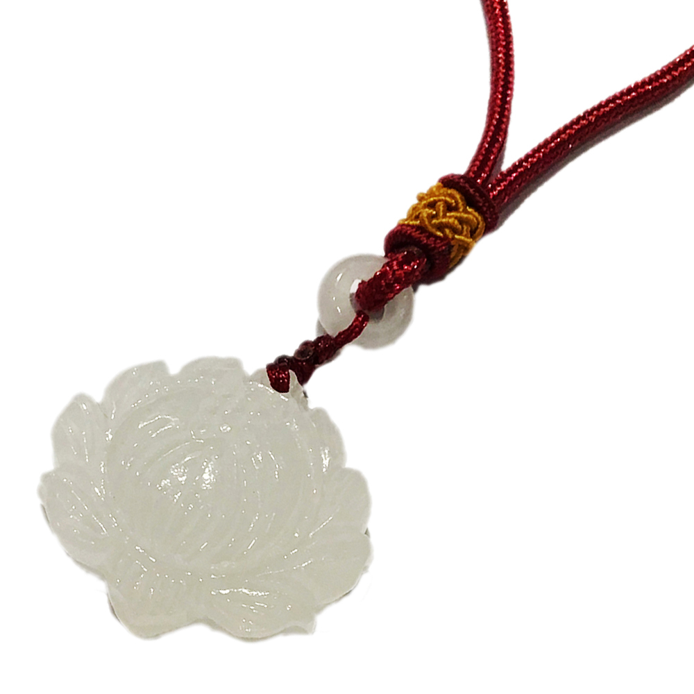 白玉蓮花 紅色中國結項鍊【十方】149536
