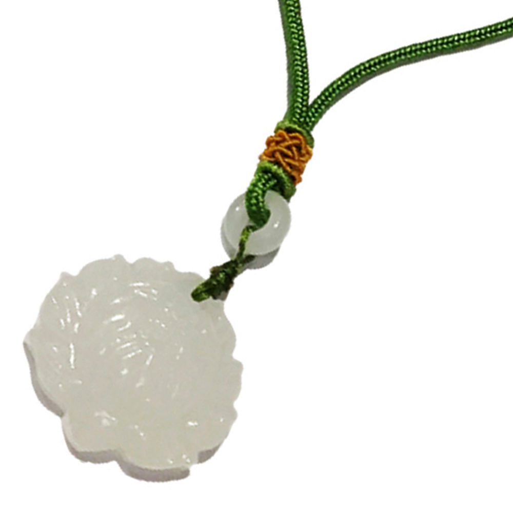 白玉蓮花 綠色中國結項鍊【十方】149437
