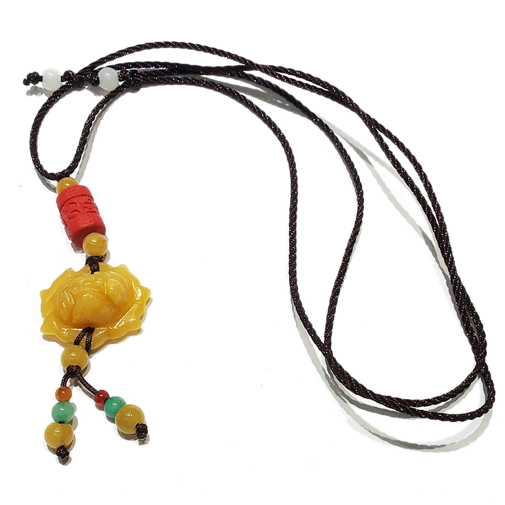 蓮花{黃玉}+六字真言{硃砂}項鍊【十方】151006