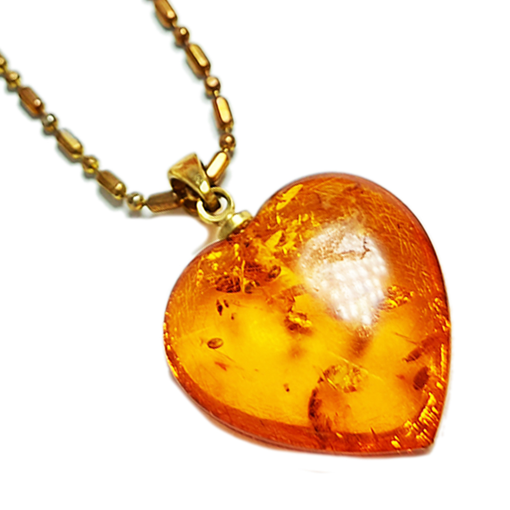 愛心 金絲琥珀 墜&項鍊【十方】152080