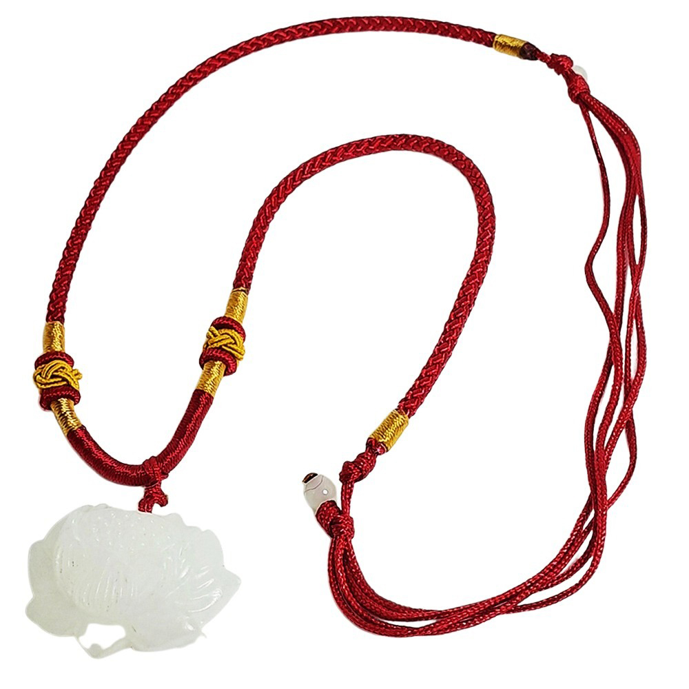 白玉蓮花 紅色中國結項鍊【十方】152301