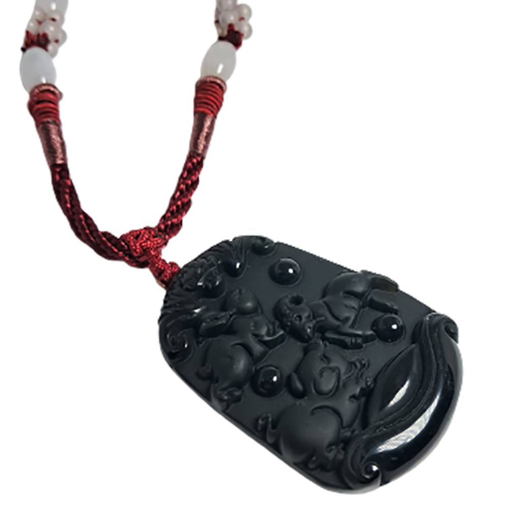 三合貴人豬兔羊)黑曜岩項鍊【十方】131196