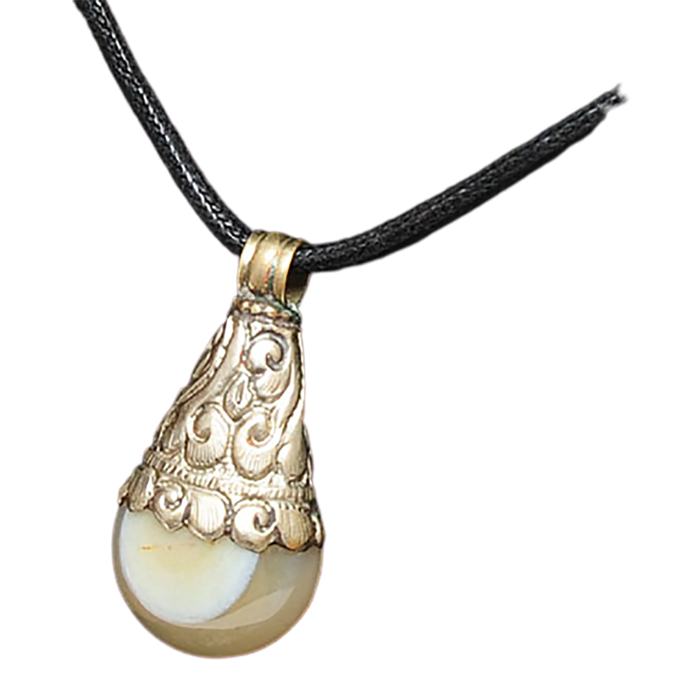  老白玉髓{藏銀}黑繩項鍊【十方】133965