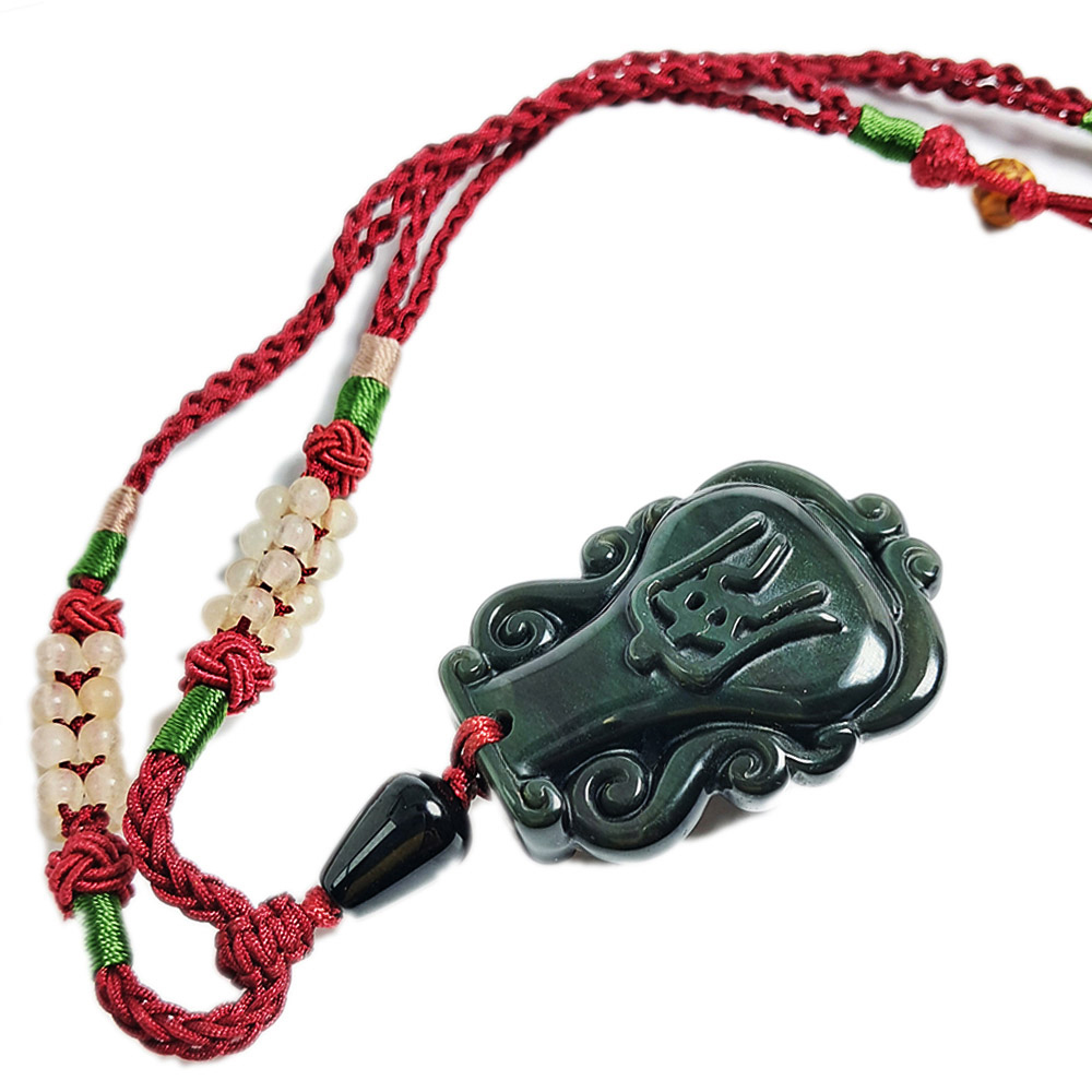 寶瓶貔貅黑曜岩中國結項鍊【十方】133996