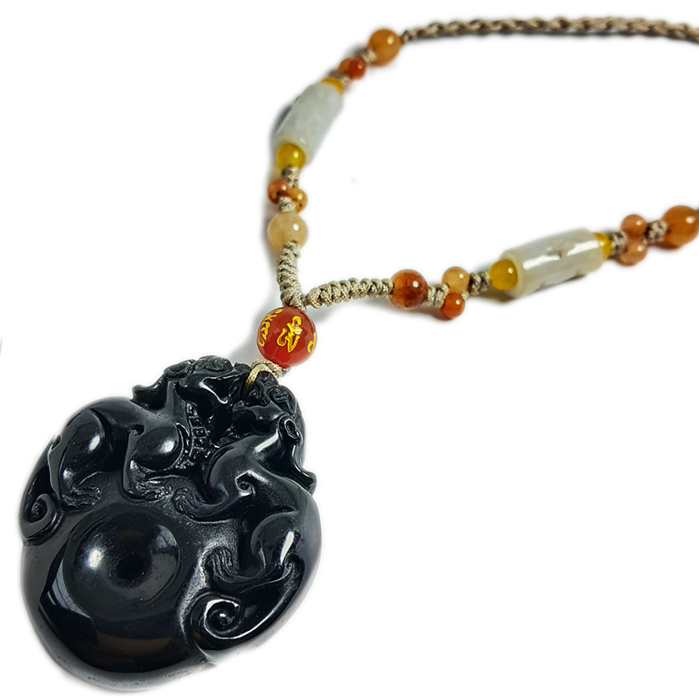 貔貅守財(黑曜岩)中國結項鍊【十方】134213