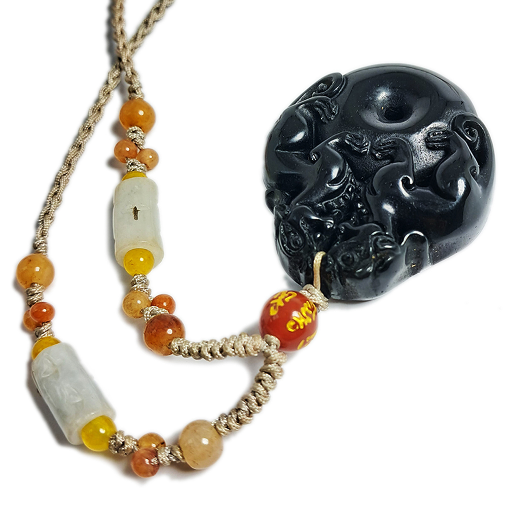 貔貅守財(黑曜岩)中國結項鍊【十方】134213