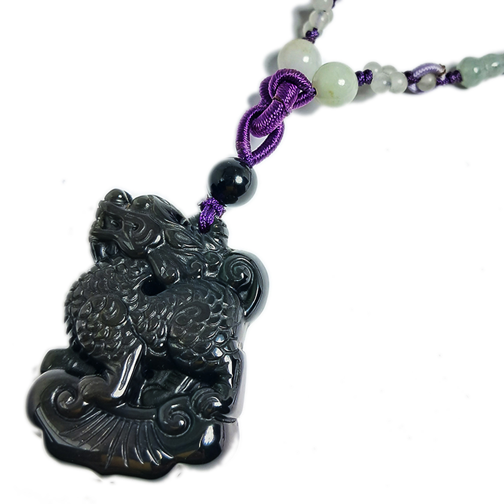 求子麒麟(彩虹黑曜岩) 中國結項鍊【十方】134685