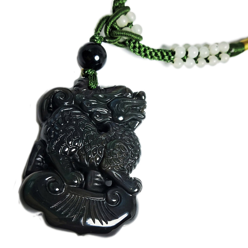 求子麒麟(彩虹黑曜岩) 中國結項鍊【十方】134686