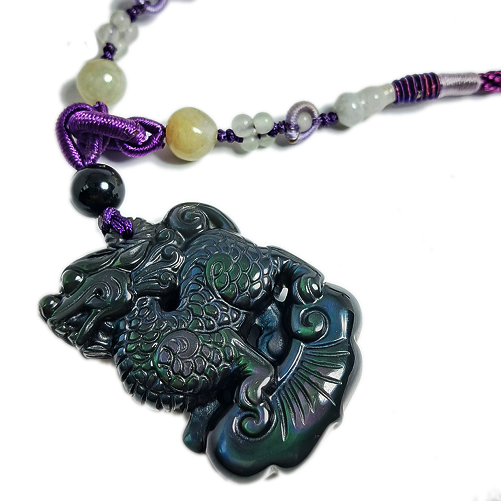 求子麒麟(彩虹黑曜岩) 中國結項鍊【十方】134685