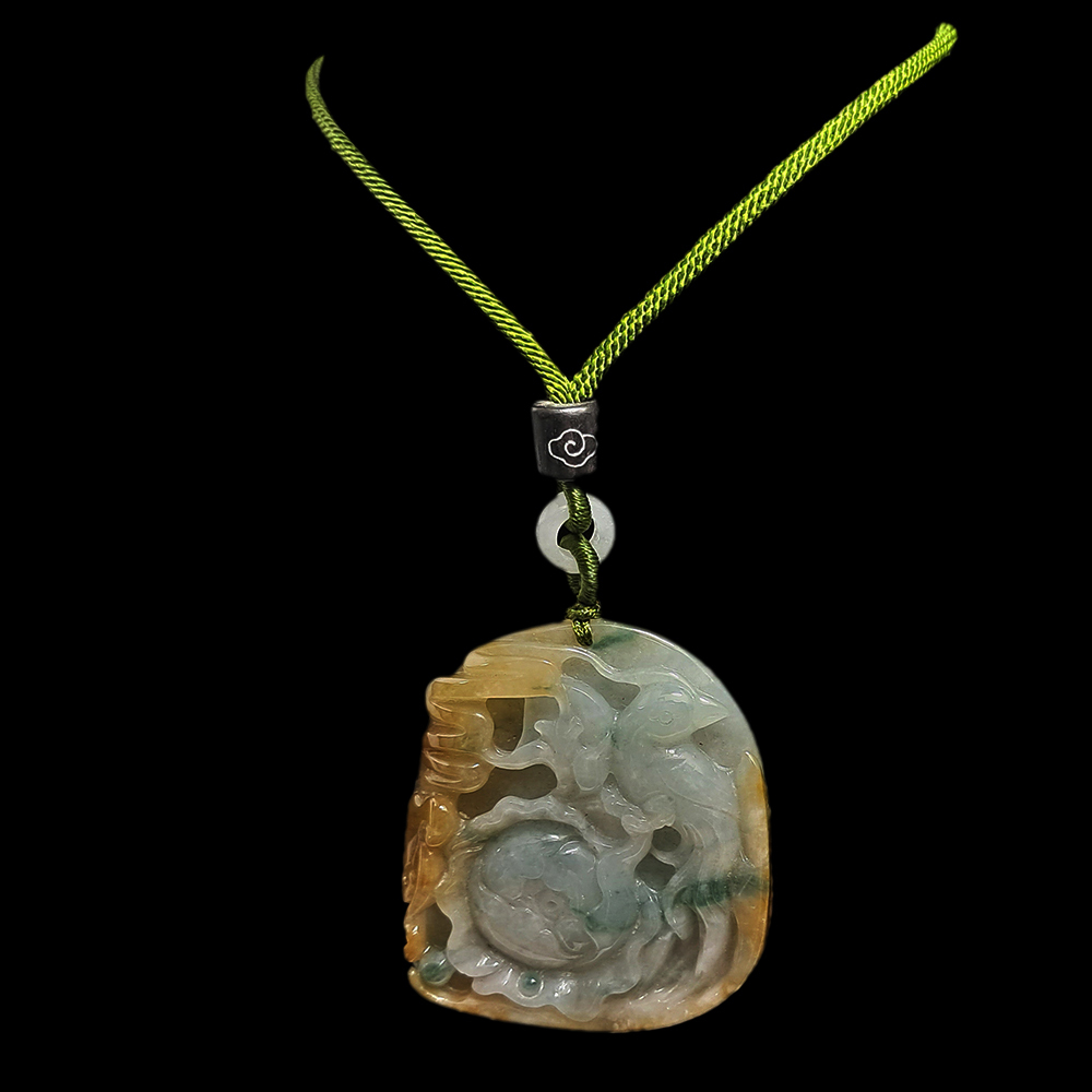 鳥語花香{蜜糖黃三彩翡翠}中國結項鍊【十方】135631