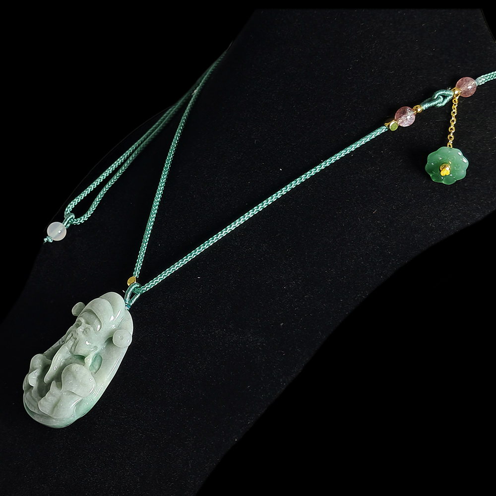 財神爺{緬甸玉白底青}中國結項鍊【十方】135637