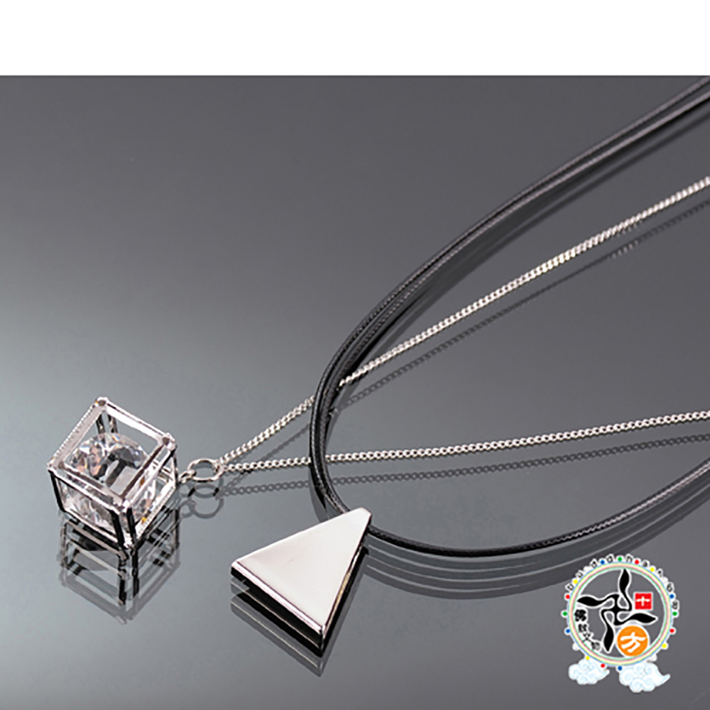 鑽石造型皮繩鋼鍊雙層項鍊【十方】140513