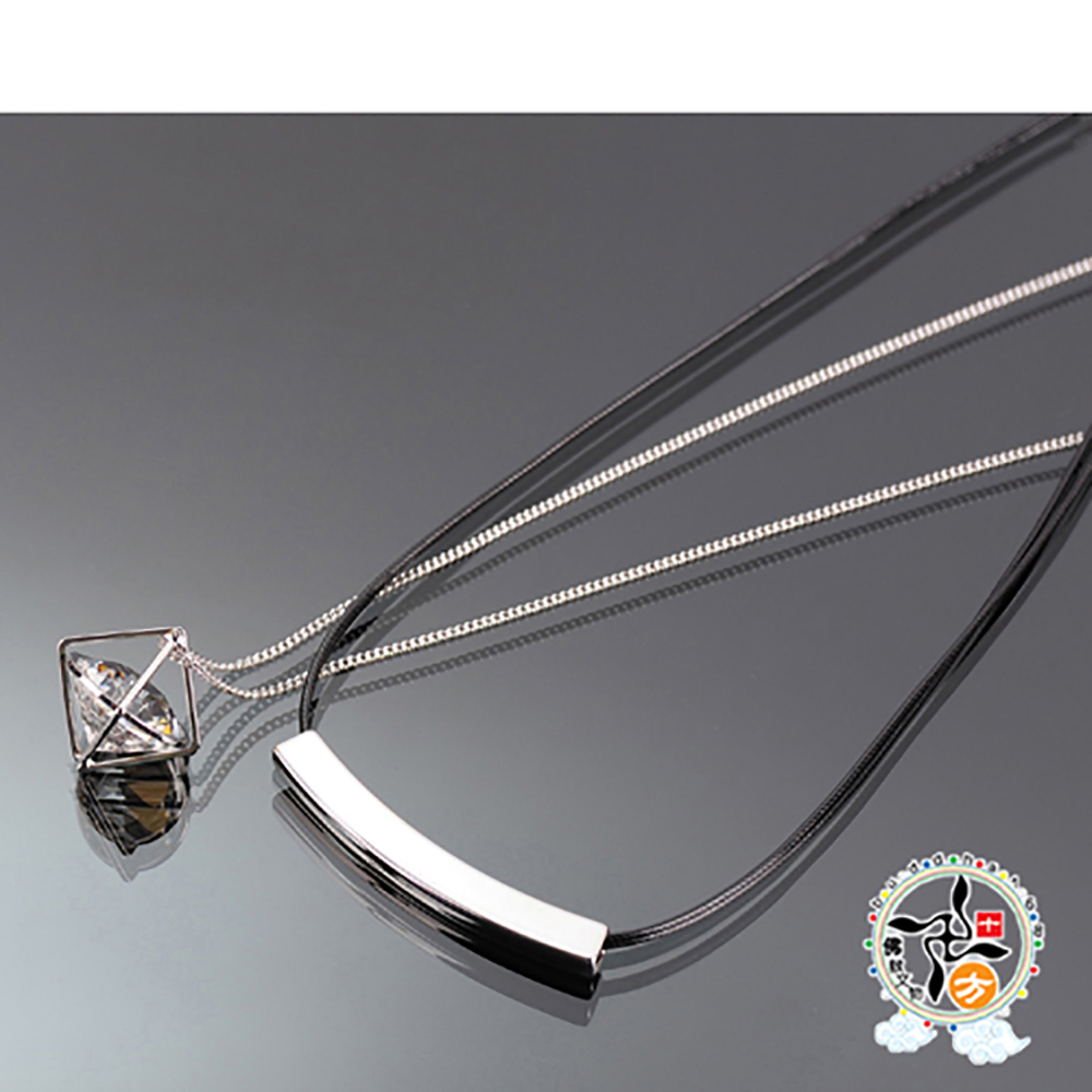 鑽石造型皮繩鋼鍊雙層項鍊【十方】140512