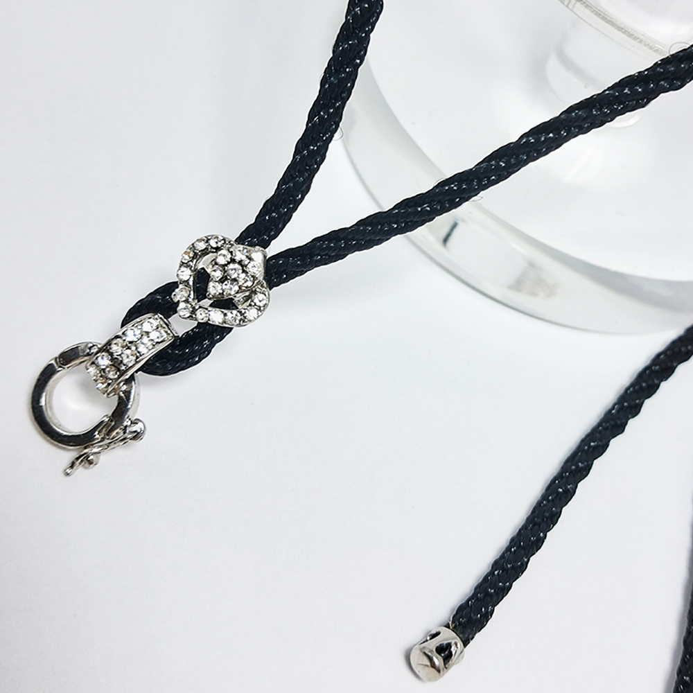 心 鑲鑽黑繩項鍊【十方】140706