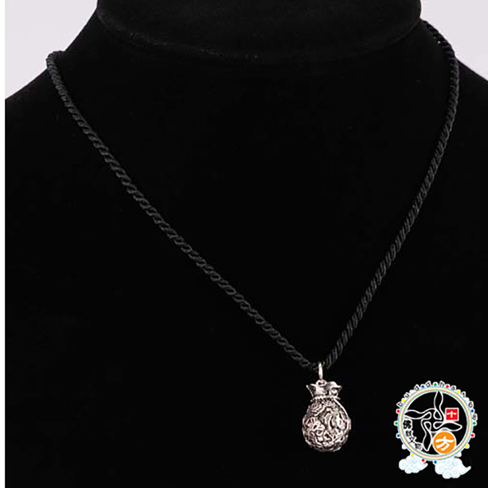 招財錢母袋925銀+黑繩項鍊【十方】141124