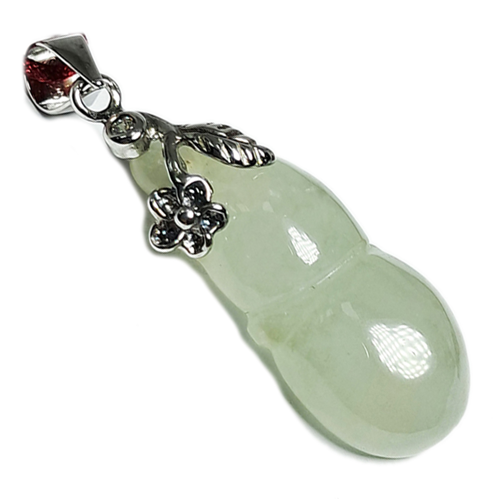 葫蘆緬甸玉鑲銀墜黑繩項鍊【十方】141320