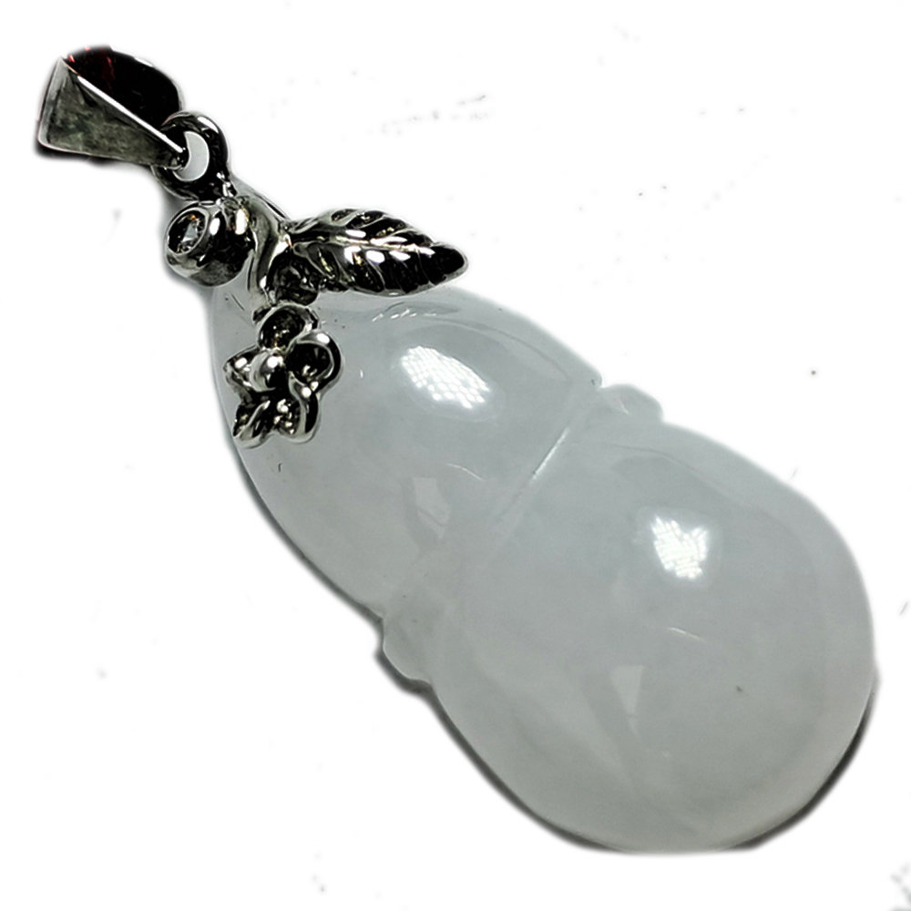 葫蘆緬甸玉鑲銀墜黑繩項鍊【十方】141282