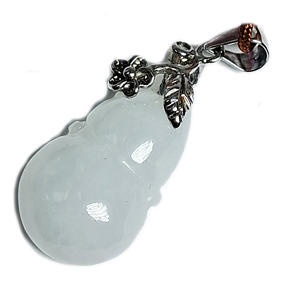 葫蘆緬甸玉鑲銀墜黑繩項鍊【十方】141322