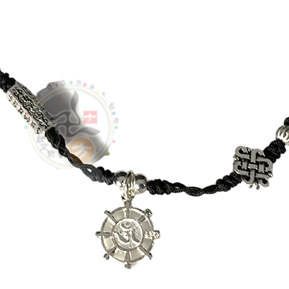 嗡&六字真言 &吉祥結 925純銀 黑繩項鍊【十方】143462