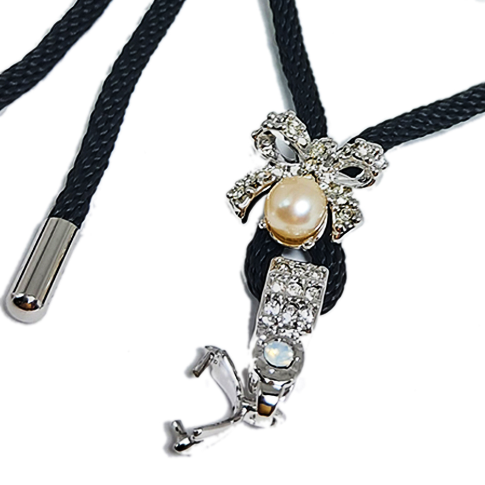 珍珠蝴蝶結黑繩項鍊配件 40公分【十方】145124