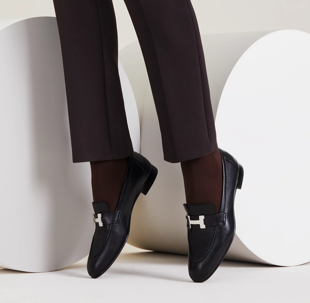 Hermes loafer shoes 黑銀
