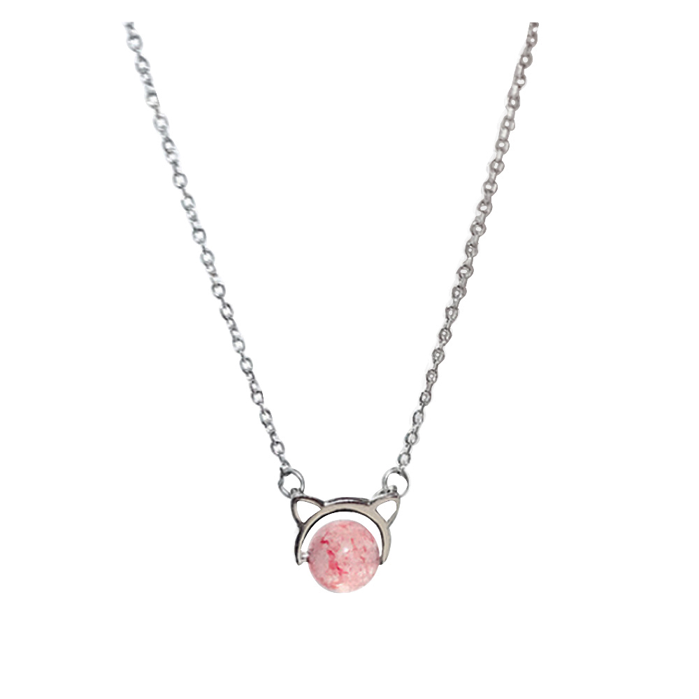 草莓晶 貓頭 925純銀 項鍊【十方】149320
