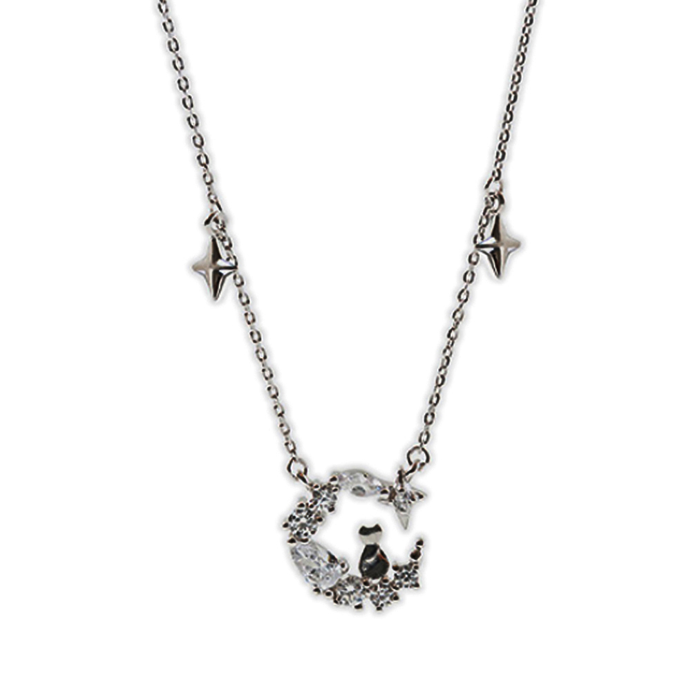 鑽石月亮貓 925純銀 項鍊【十方】149309