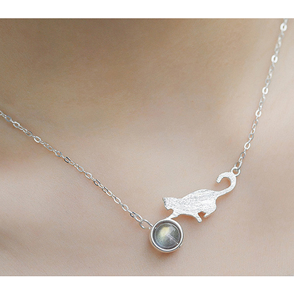 月光石銀貓 925純銀 項鍊【十方】149305