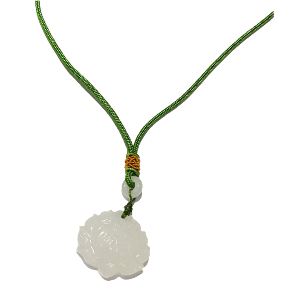 白玉蓮花 綠色中國結項鍊【十方】149437