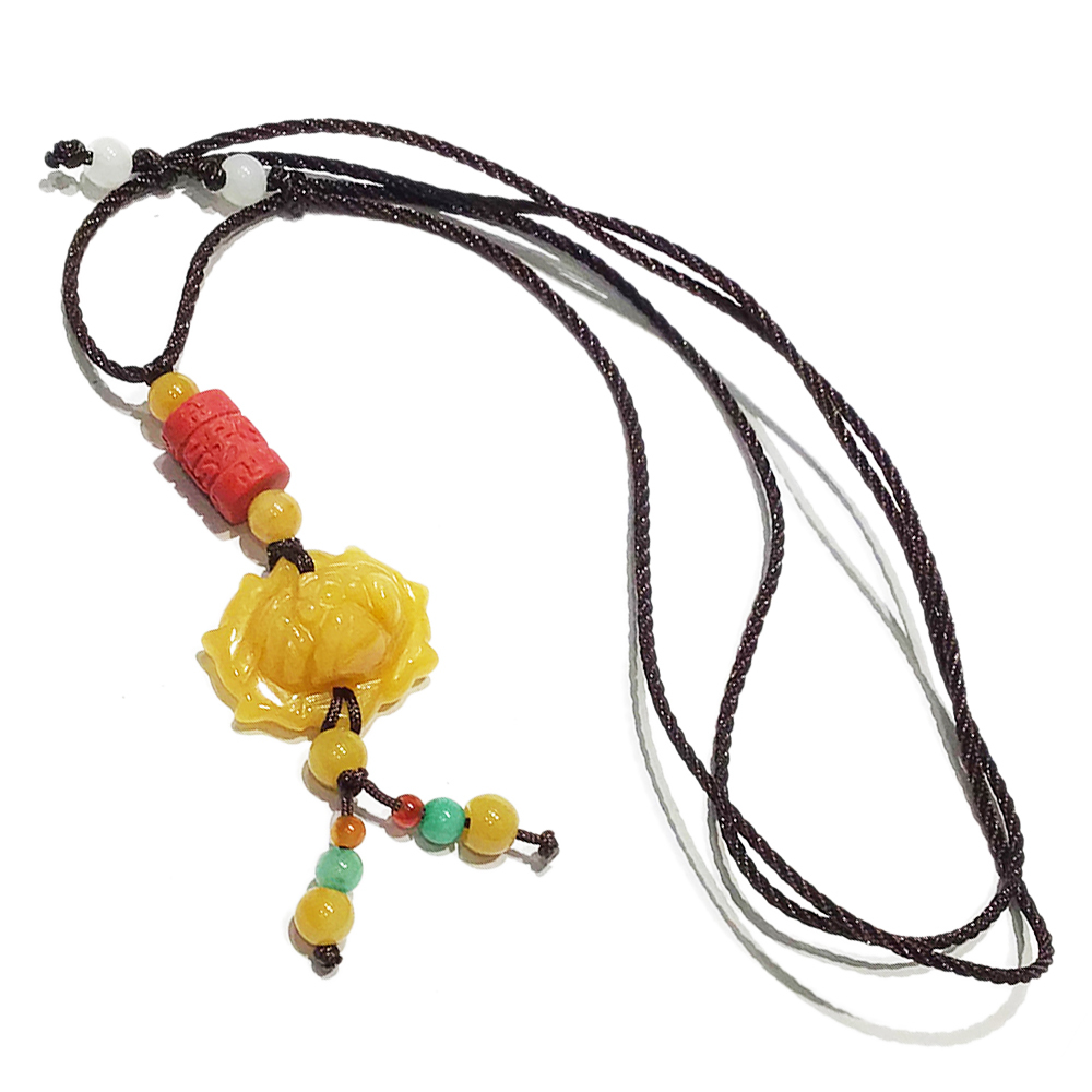 蓮花{黃玉}+六字真言{硃砂}項鍊【十方】151006