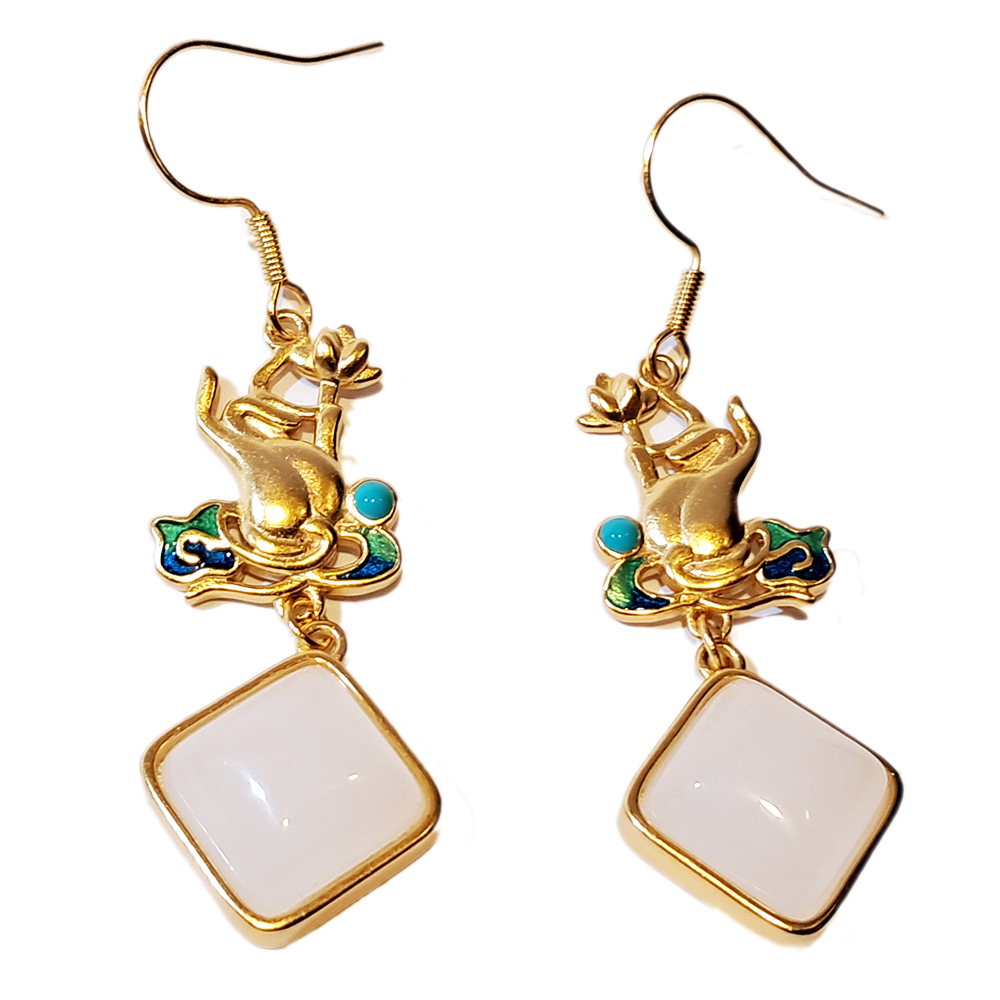 蓮花觀音手和田玉 沙金 耳飾【十方】151139
