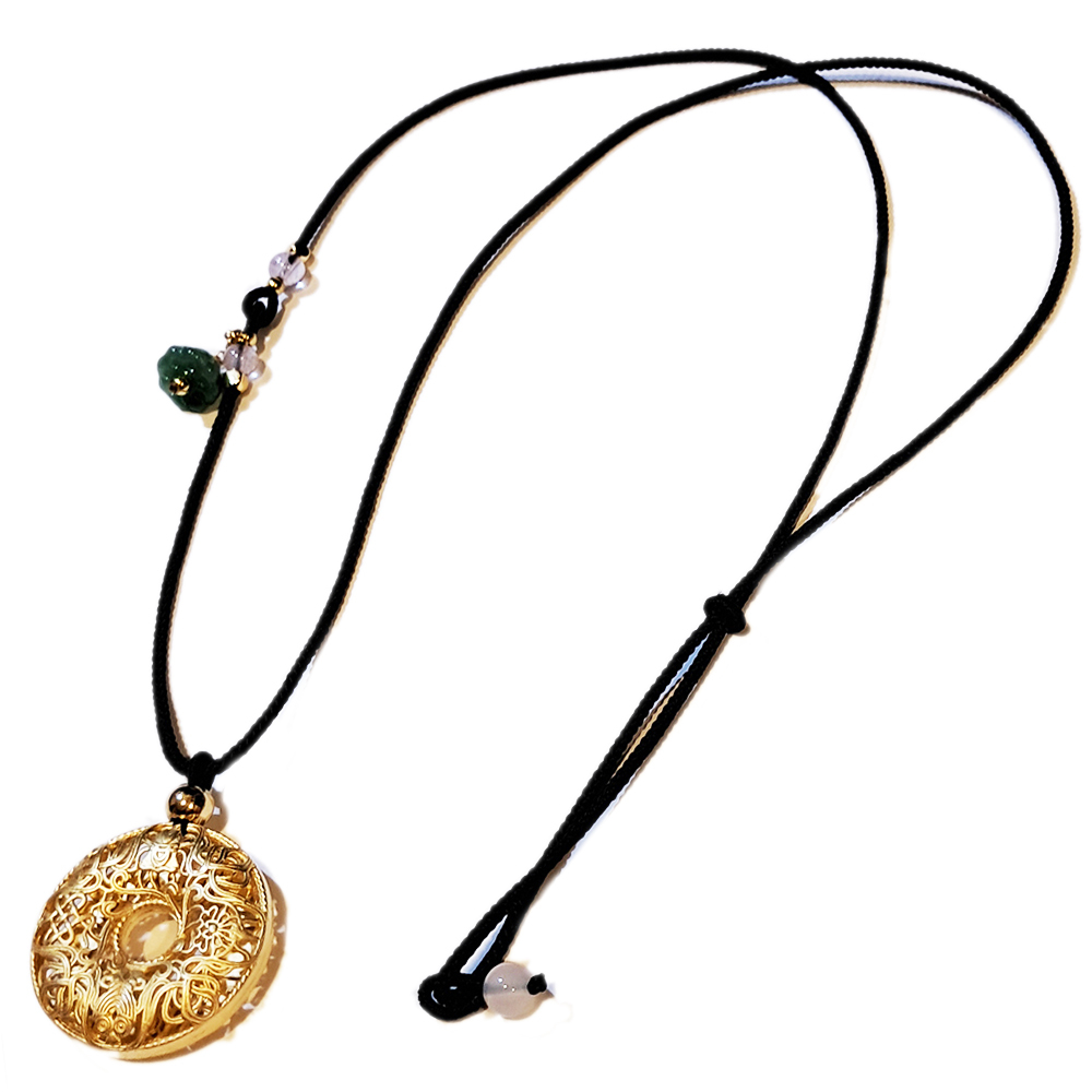 八吉祥 古法鏤空沙金玉蓮篷項鍊【十方】151259