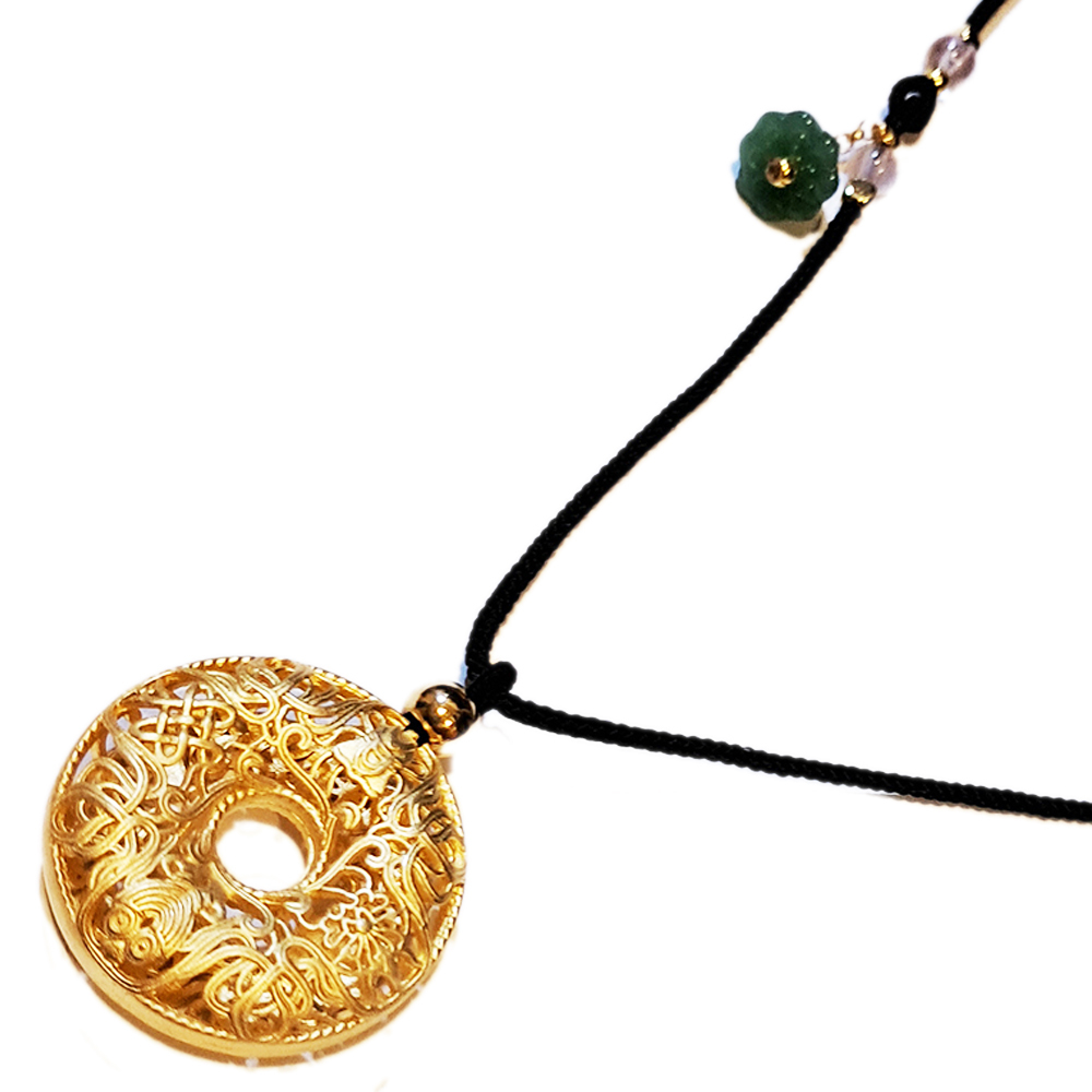 八吉祥 古法鏤空沙金玉蓮篷項鍊【十方】151259